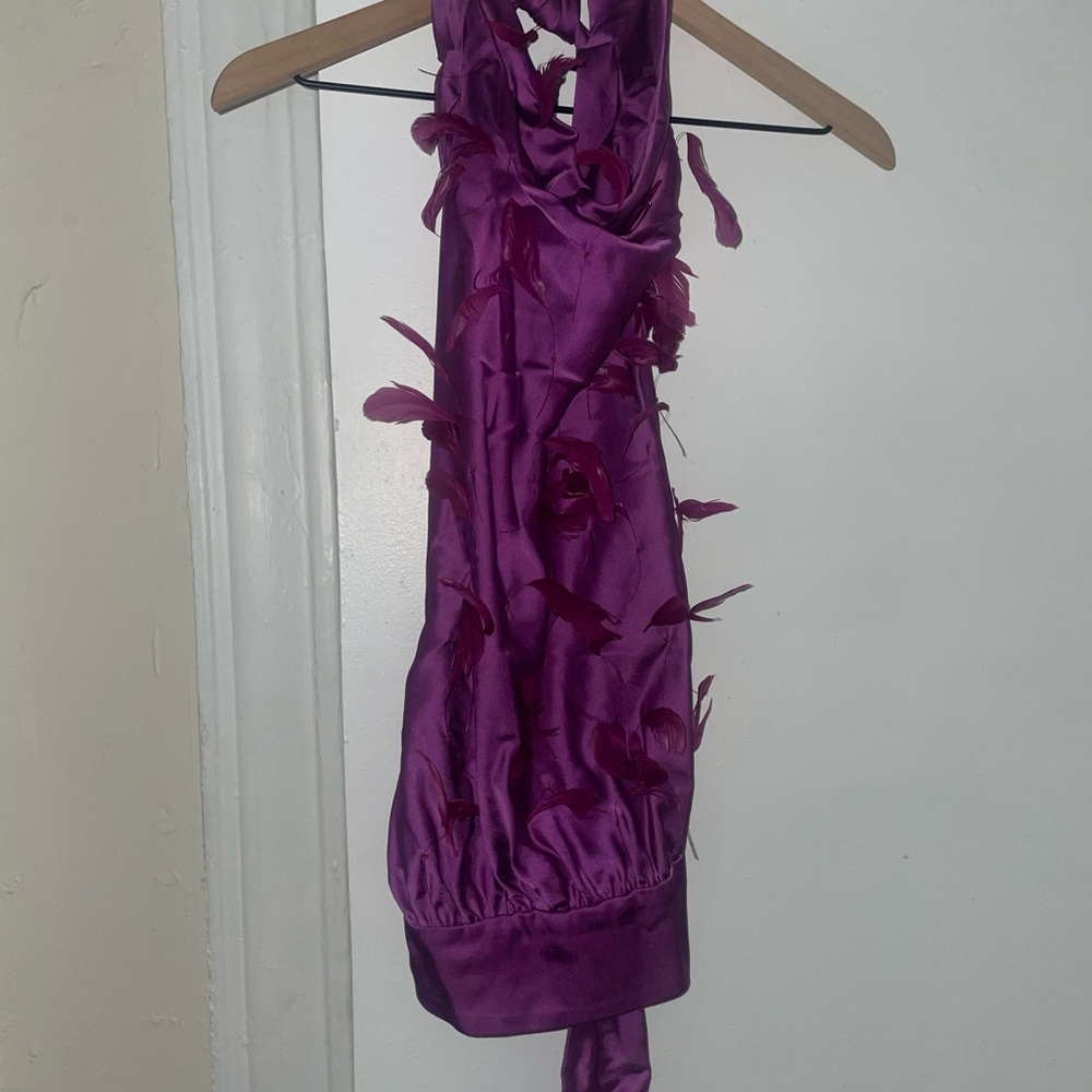 The Attico Vibrant Purple Feathered Satin Top